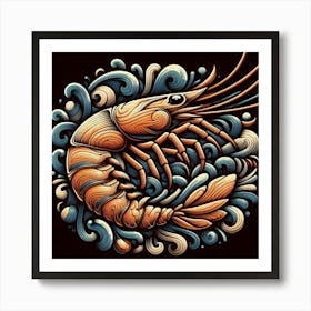 Artistic Shrimp Amidst Ocean Waves Art Print