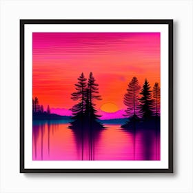 Sunset In The Forest Art Print