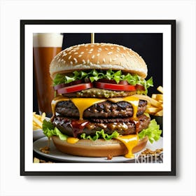 Burger And Fries Art Print