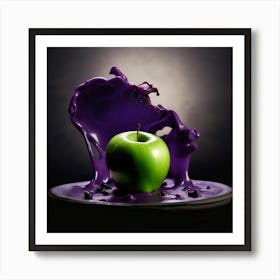 Green Apple In Purple Liquid Art Print