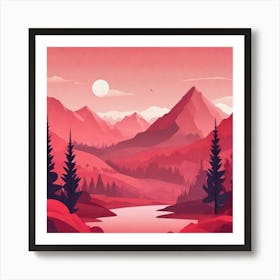 Misty mountains background in red tone 20 Art Print