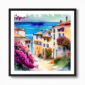 Watercolor Of A Village 1 Art Print