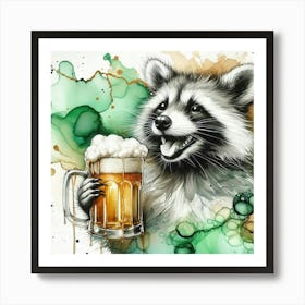 Raccoon With A Beer Art Print