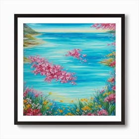 Cherry Blossoms By The Sea Art Print