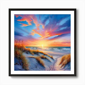 Watercolor Landscape Padre Island National Seashore Sunrise Studio Photography Complex Details Art Print