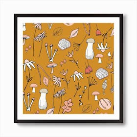 Mushroom Mustard Square Art Print