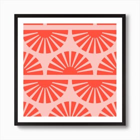 Geometric Pattern Vibrant Sunrise On Pink Square Art Print