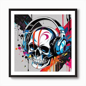 Skull With Headphones 13 Art Print