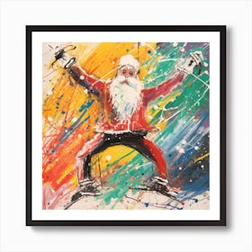 Santa Claus On Skis Art Print