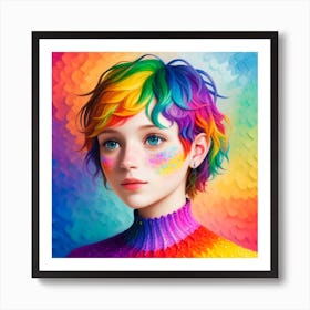Rainbow Girl , Textured Art Art Print