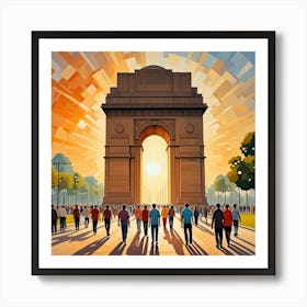 India Gate Sunrise, India Cubism Style Art Print