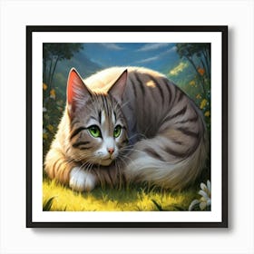 Cat In The Meadow Art Print