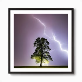 Lightning Over A Tree Art Print