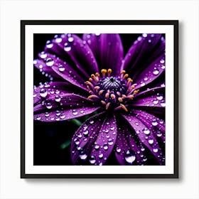 Purple Flower With Water Droplets 10 Art Print