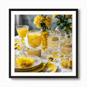 Glassware Set Up On Top Of A White Table Mixed Wit (26) Art Print