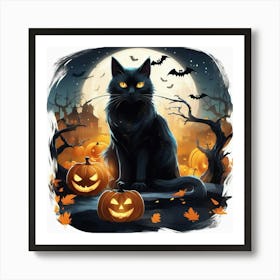 Black Cat With Pumpkins 1 Art Print