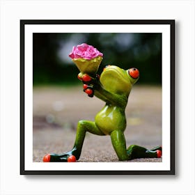 Frog Holding A Flower Art Print