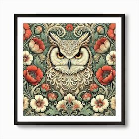 william morris owl portrait With Flowers Art Print