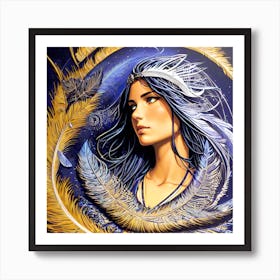 Woman With Feathers Art Print