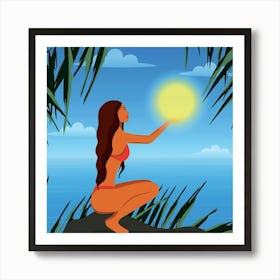 Girl With A Sun Art Print