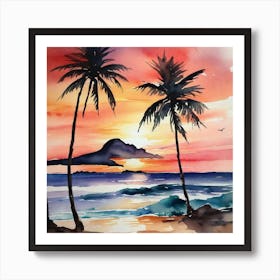 Sunset With Palm Trees 1 Art Print