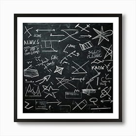 Black Chalk On A School Blackboard Capturing A Dynamic Blend Of Abstract Shapes And Realistic Objec (5) Art Print