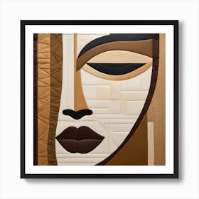 Patch Quilting Abstract Face Art with Earthly Tones, American folk quilting art, 1395 Art Print