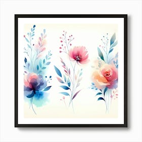 Watercolor Flowers Set 1 Art Print