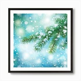 Evergreen Branch Adorned With Sparkling Snowflakes Catching The Light Shimmering Positioned Cent (4) Art Print