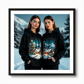 Two Women In The Snow Art Print