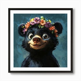 Black Bear With Flower Crown 4 Poster