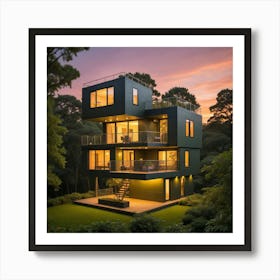 Modern House At Dusk 2 Art Print