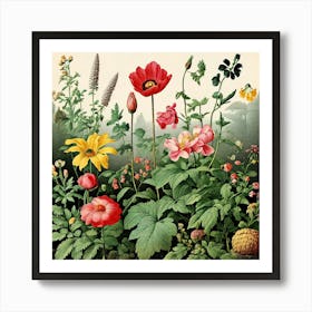 flowers , A Vintage Botanical Illustration Of Flowers And Plants art print2 Art Print