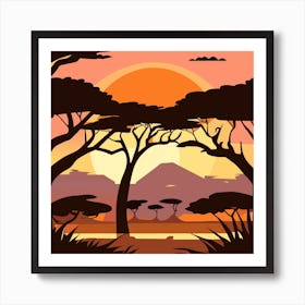 Savannah Landscape, savanna forest landscape at sunset time Art Print