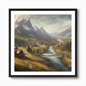 Village In The Mountains Art Print