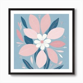 A White And Pink Flower In Minimalist Style Square Composition 685 Art Print