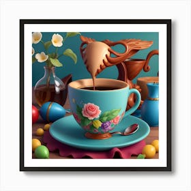 Coffee Cup With Flowers Art Print