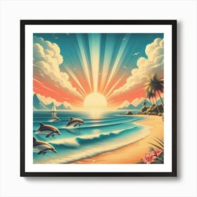 Dolphins At The Beach Art Print