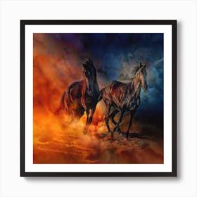 Two Horses Running In The Desert Art Print