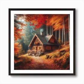 Autumn House In The Woods Art Print