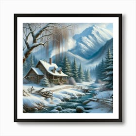 Cabin In The Long Winter Mountains Art Print