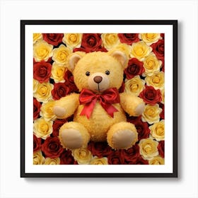 Teddy Bear With Roses 1 Art Print