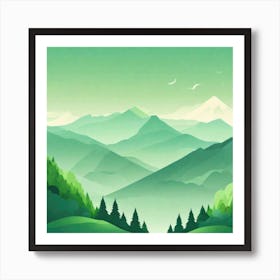 Misty mountains background in green tone 188 Art Print