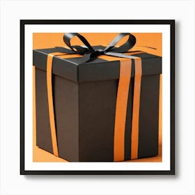 Black Gift Box With Orange Ribbon Art Print