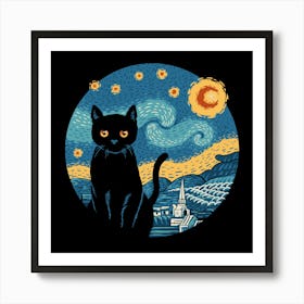 Purrfect Starry Cat Art Print