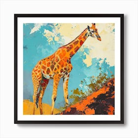 Giraffe On A Mountain Top Brushstroke 3 Art Print