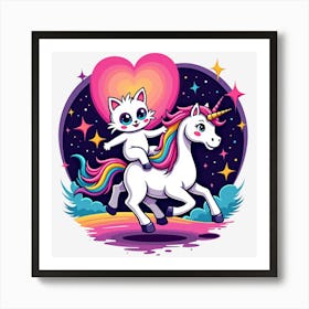 Valentine's Day Lovely Cat Riding a Unicorn 42 Art Print