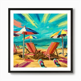 Sunlit Serenity Digital Painting Of Summer Lines On A Sandy Beach, Bathed In Gentle Sun Rays (2) Art Print