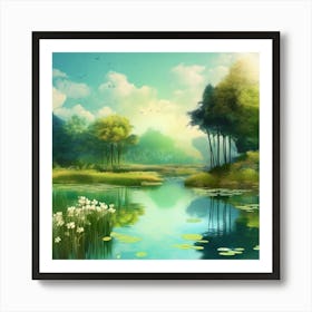 stock photo of pond in the forest Art Print