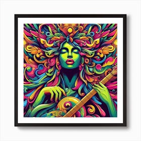 Psychedelic Woman With Guitar Art Print